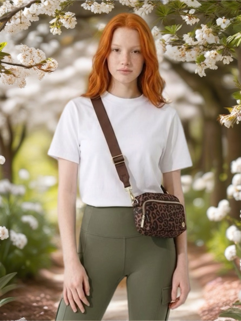 Leopard Print Crossbody Bag with Brown Strap